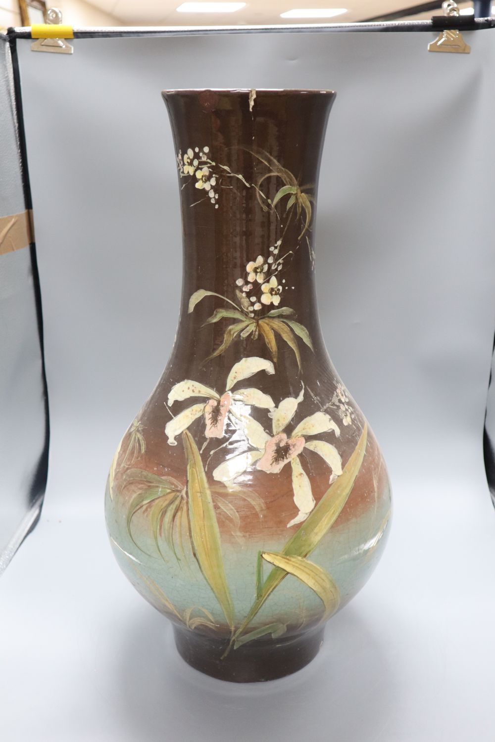 A large late 19th century Art pottery vase, height 63cm